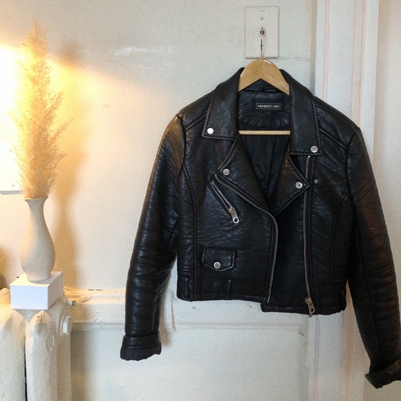 Members Only Faux Leather Biker Coat - S - Picture 3 of 6
